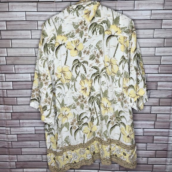 Roundtree & Yorke Men's Size XL Shirt Floral‎ Yellow Green Hawaii Style Top - Picture 2 of 8